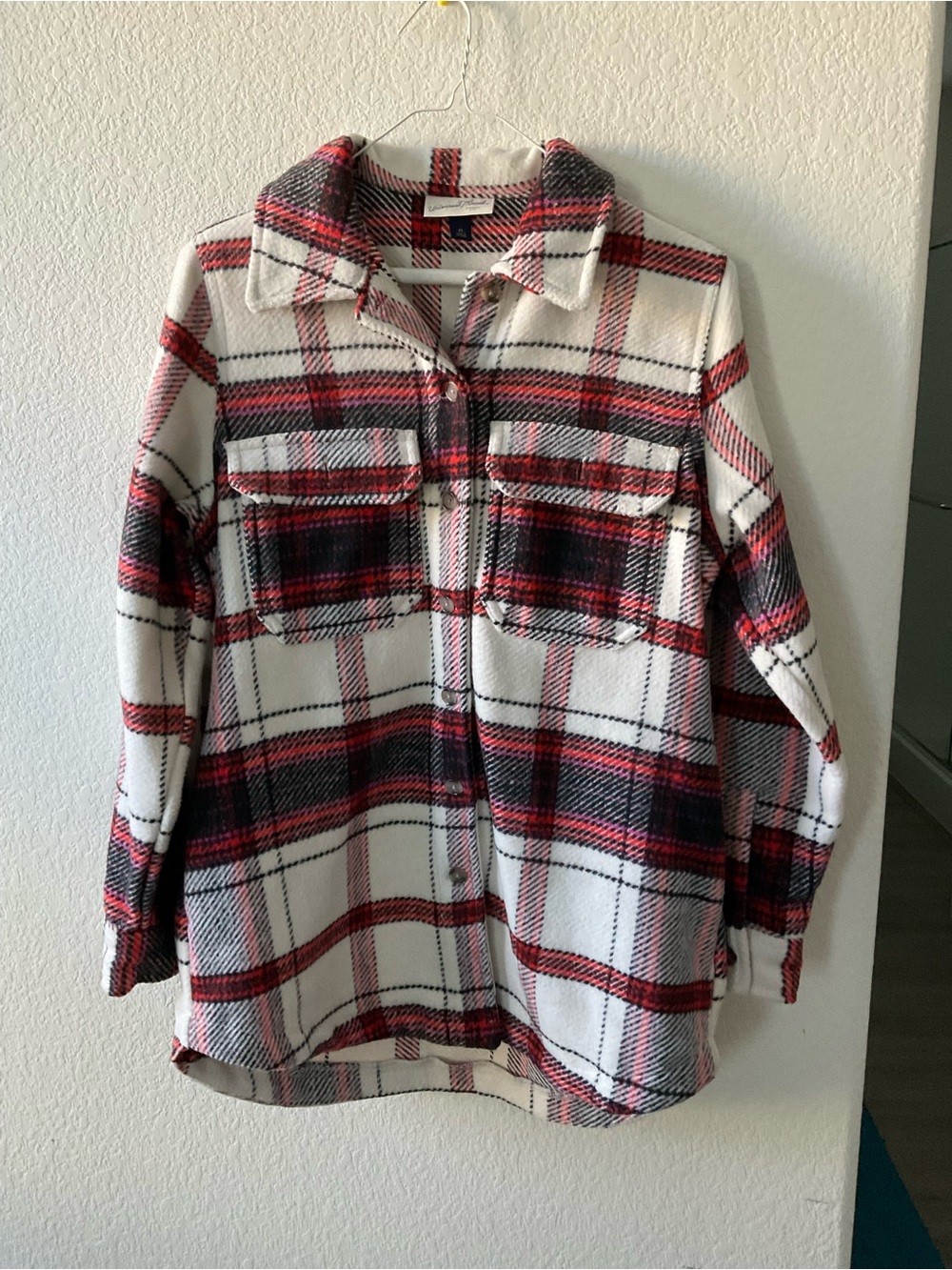 Universal Thread Plaid Shacket - White, Red & Black